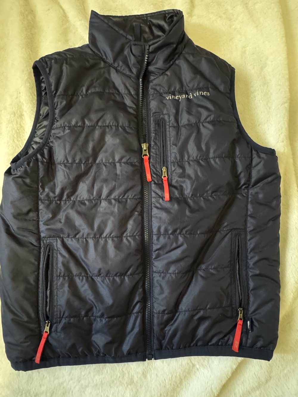 Vineyard Vines Kids Navy Quilted Vest with Red Zipper Pulls